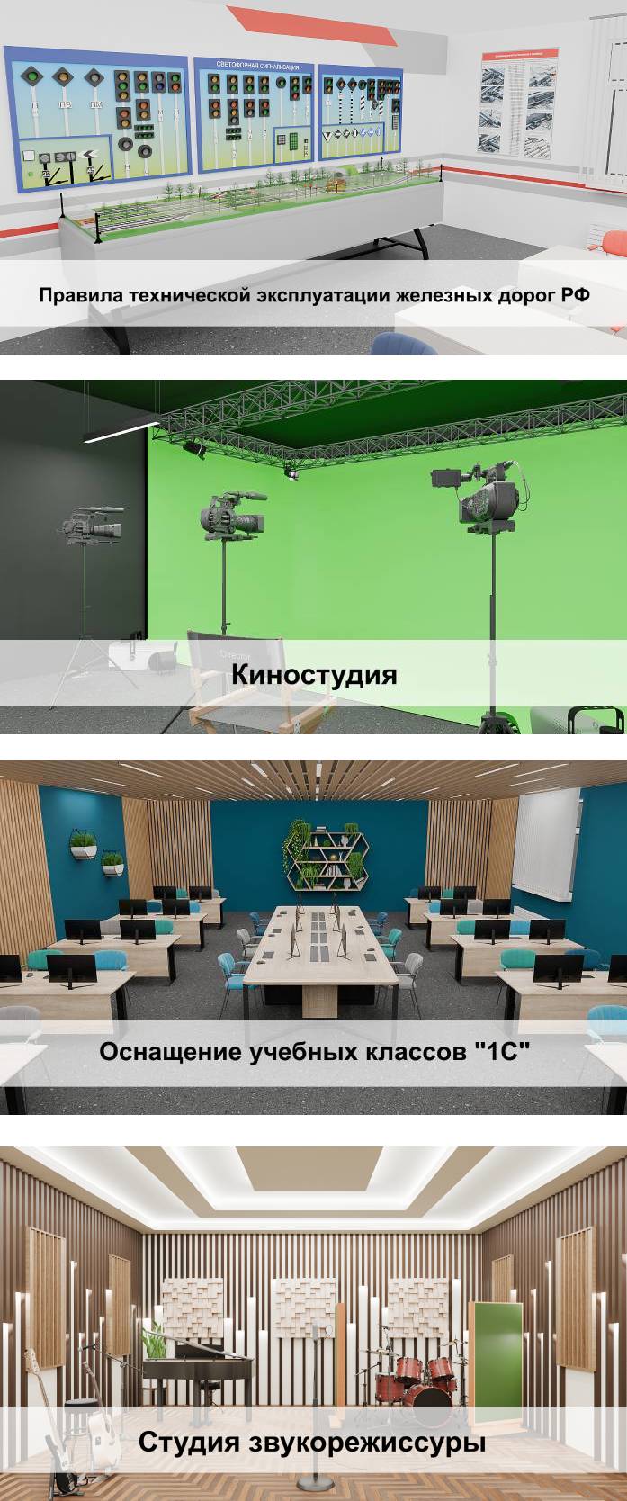 Одним из важных компонентов современных проектов образования является 3D визуализация учебных аудиторий. 3D визуализация позволяет создать реалистичное изображение будущего учебного пространства, что помогает заказчику представить, как будет выглядеть готовый проект. Это позволяет избежать ошибок и неочевидных проблем на этапе проектирования, а также сделать внесение изменений в проект гораздо более простым и дешевым.
